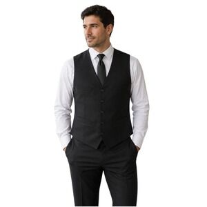Tommy Hilfiger Mens 100% Wool Modern Fit Suit Vest XL Black Formal Wedding EUC